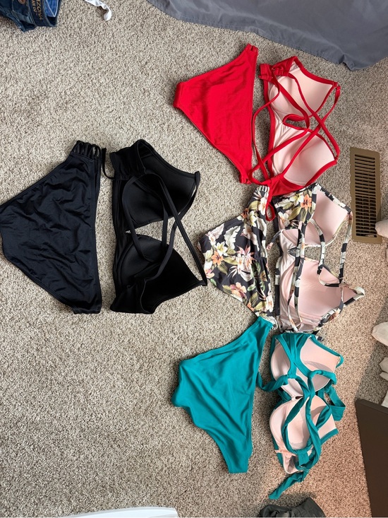 Shade & Shore Other - 4 Shade & Shore Padded Bikini Top and Bottom Sets red, floral, teal, black/pink